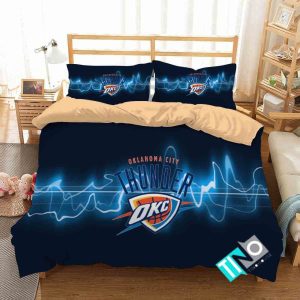 3D NBA Oklahoma City Thunder Logo Basketball Bedding Set- 1 Duvet Cover & 2 Pillow Cases