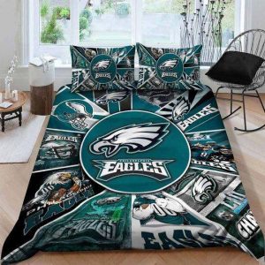 3D Philadelphia Eagles Logo Picture Collage Bedding Set - 1 Duvet Cover & 2 Pillow Case