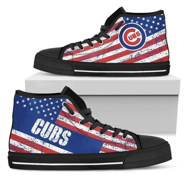America Flag Italic Vintage Style Chicago Cubs MLB Custom Canvas High Top Shoes