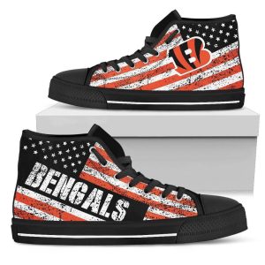 America Flag Italic Vintage Style Cincinnati Bengals NFL Custom Canvas High Top Shoes