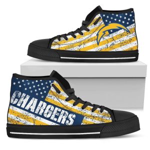 America Flag Italic Vintage Style Los Angeles Chargers NFL Custom Canvas High Top Shoes