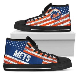 America Flag Italic Vintage Style New York Mets MLB Custom Canvas High Top Shoes