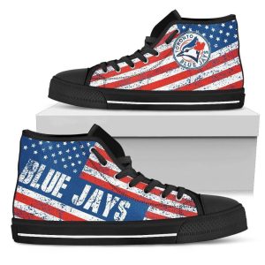 America Flag Italic Vintage Style Toronto Blue Jays MLB Custom Canvas High Top Shoes