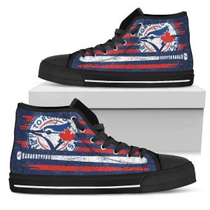 American Flag Vintage Baseball Toronto Blue Jays MLB Custom Canvas High Top Shoes