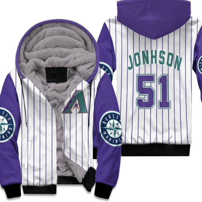 Arizona Diamondbacks Randy Johnson 51 2020 Mlb White Purple Inspired Unisex Fleece Hoodie