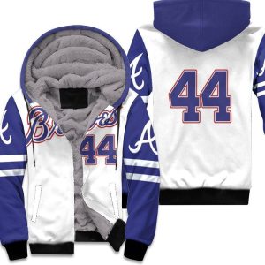 Atlanta Braves Hank Aaron 44 2020 Mlb White And Blue Unisex Fleece Hoodie