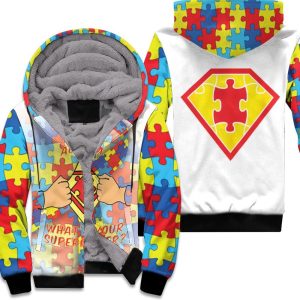 Autism Support Super Hero Puzzle Piece Unisex Fleece Hoodie