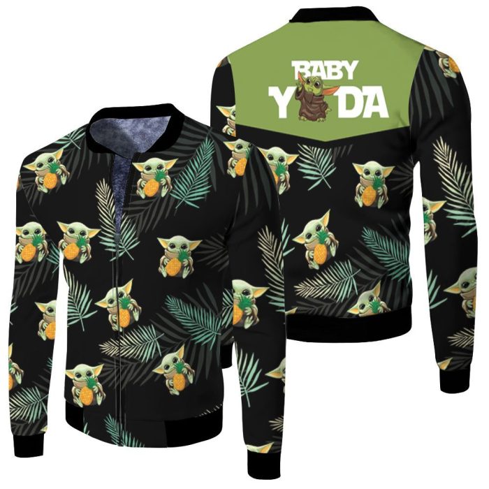 Baby Yoda Hug Pineapple Hawaiian 3D Fleece Bomber Jacket