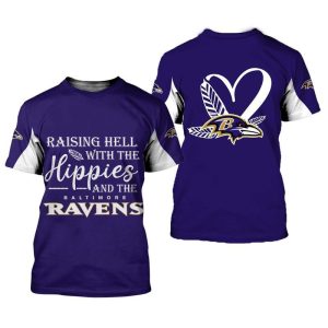 Baltimore Ravens Raising Hell With The Happies And The Ravens Gift For Fan 3D T Shirt Sweater Zip Hoodie Bomber Jacket