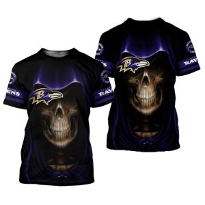 Baltimore Ravens Skull All Over Print Gift For Fan 3D T Shirt Sweater Zip Hoodie Bomber Jacket