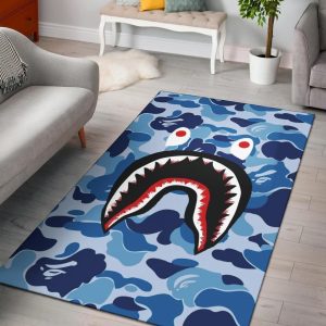 Blue Shark Bape Camo Area Rug Carpet