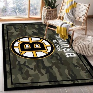 Boston Bruins NHL Team Logo Camo Style Area Rug Living Room And Bed Room Rug Christmas