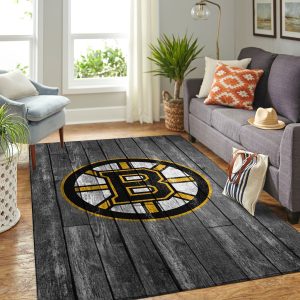 Boston Bruins Nhl Team Logo Grey Wooden Style Nice Gift Home Decor Rectangle Area Rug