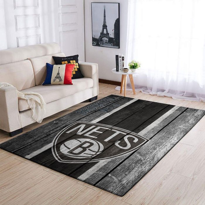 Brooklyn Nets Nba Team Logo Wooden Style Nice Gift Home Decor Rectangle Area Rug