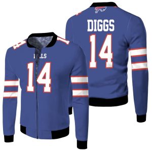 Buffalo Bill Stefon Diggs 14 2020 NFL Blue Inspired Style Fleece Bomber Jacket