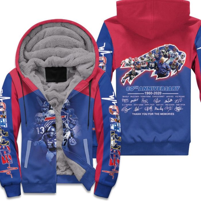 Buffalo Bills 60Th Anniversary Player Art With Signature Unisex Fleece Hoodie