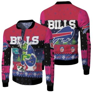 Buffalo Bills Christmas Grinch In Toilet Knitting Pattern 3D Fleece Bomber Jacket