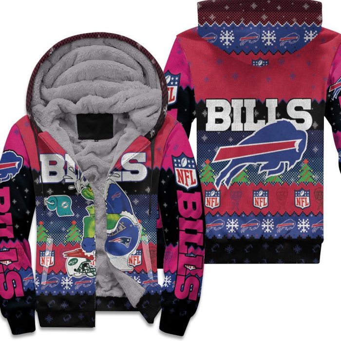 Buffalo Bills Christmas Grinch In Toilet Knitting Pattern 3D Unisex Fleece Hoodie