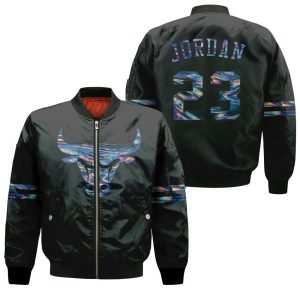 Bulls Michael Jordan Iridescent Holographic Black Inspired Bomber Jacket