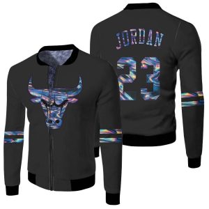 Bulls Michael Jordan Iridescent Holographic Black Inspired Fleece Bomber Jacket