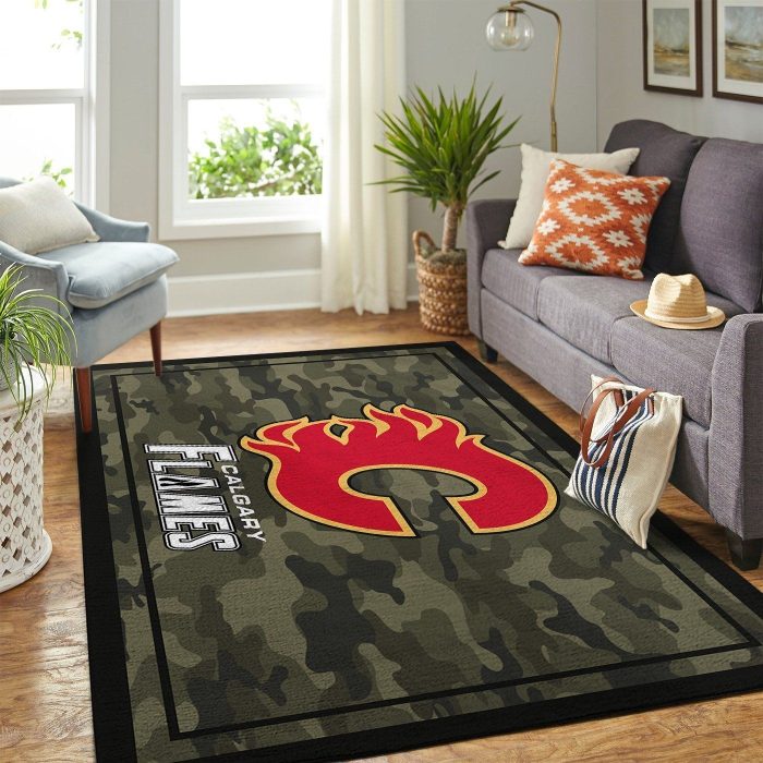 Calgary Flames Nhl Team Logo Camo Style Nice Gift Home Decor Rectangle Area Rug