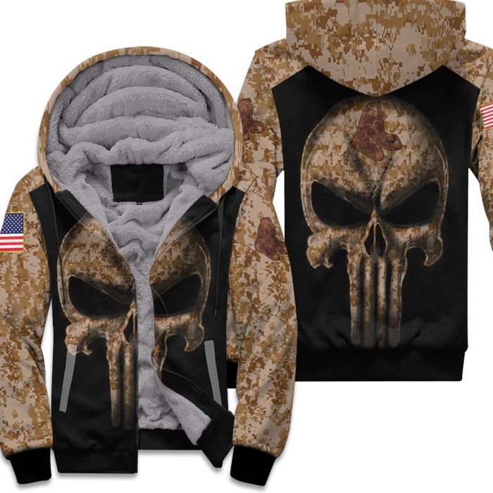 Camouflage Skull Boston Red Sox American Flag Unisex Fleece Hoodie