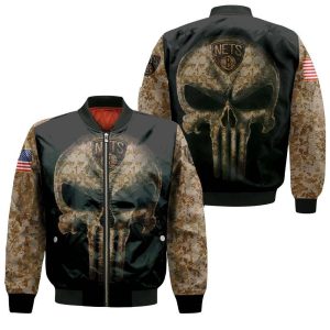 Camouflage Skull Brooklyn Nets American Flag Bomber Jacket