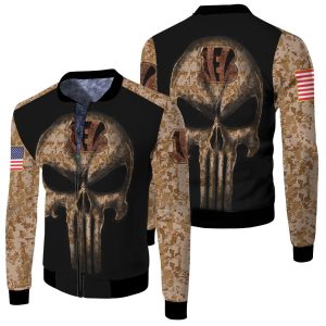 Camouflage Skull Cincinnati Bengals American Flag Fleece Bomber Jacket