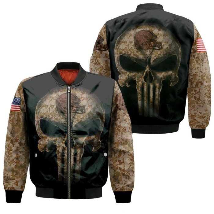 Camouflage Skull Cleveland Browns American Flag Bomber Jacket