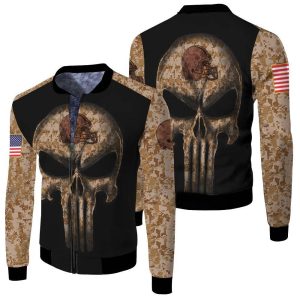 Camouflage Skull Cleveland Browns American Flag Fleece Bomber Jacket