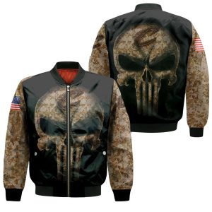 Camouflage Skull Cleveland Cavaliers American Flag Bomber Jacket