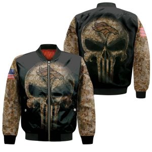 Camouflage Skull Denver Broncos American Flag Bomber Jacket