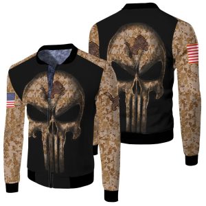 Camouflage Skull Detroit Lions American Flag Fleece Bomber Jacket