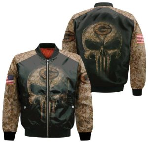 Camouflage Skull Green Bay Packers American Flag 3D Bomber Jacket
