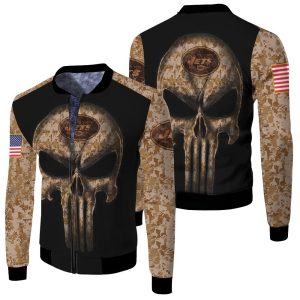 Camouflage Skull New York Jets American Flag Fleece Bomber Jacket