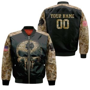 Camouflage Skull Notre Dame Fighting Irish American Flag 3D Personalized Bomber Jacket