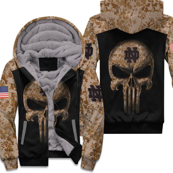 Camouflage Skull Notre Dame Fighting Irish American Flag 3D Unisex Fleece Hoodie