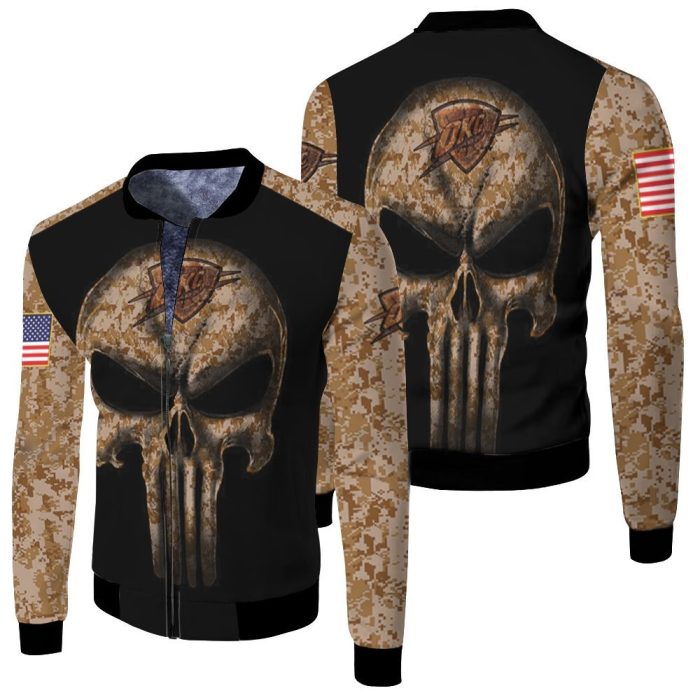 Camouflage Skull Oklahoma City Thunder American Flag Fleece Bomber Jacket