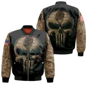 Camouflage Skull Portland Trail Blazers American Flag Bomber Jacket