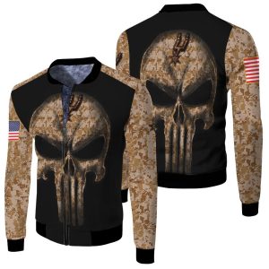 Camouflage Skull San Antonio Spurs American Flag Fleece Bomber Jacket