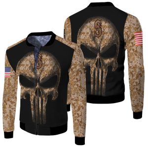 Camouflage Skull Seattle Mariners American Flag Fleece Bomber Jacket