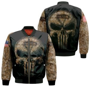 Camouflage Skull Seattle Seahawks American Flag Bomber Jacket