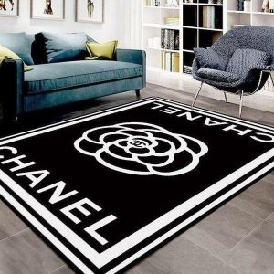 Chanel Logo Black And White Living Room Area Carpet Living Room Rugs