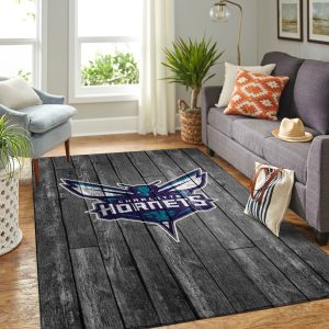 Charlotte Hornets Nba Team Logo Grey Wooden Style Nice Gift Home Decor Rectangle Area Rug