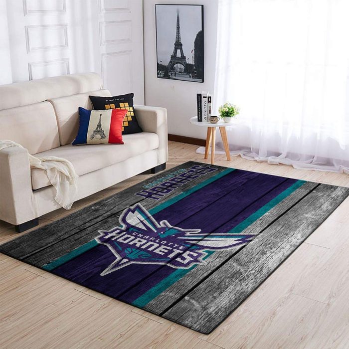 Charlotte Hornets Nba Team Logo Wooden Style Nice Gift Home Decor Rectangle Area Rug