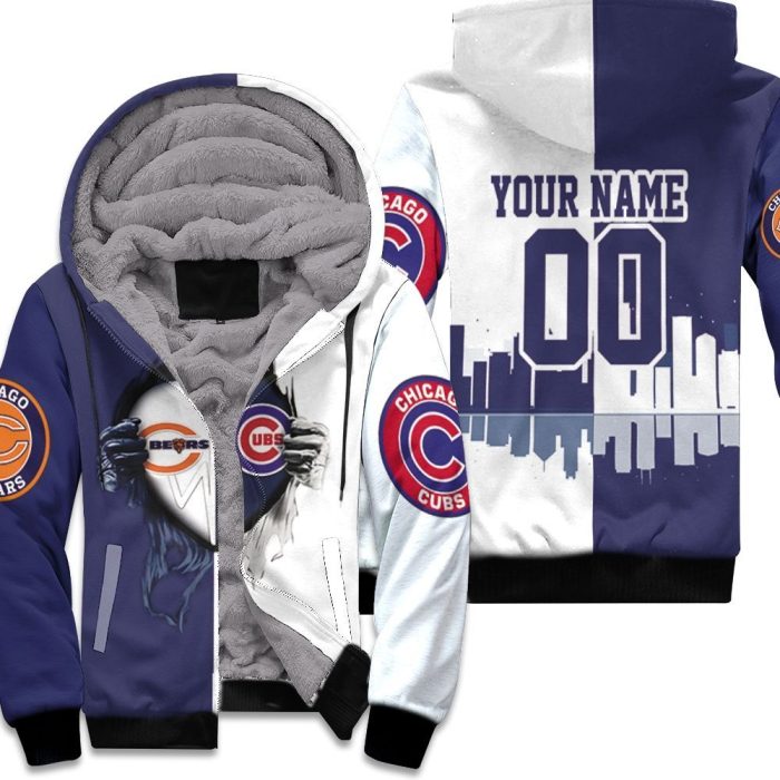Chicago Bears And Chicago Cubs Heartbeat Love Ripped 3D Personalized Unisex Fleece Hoodie