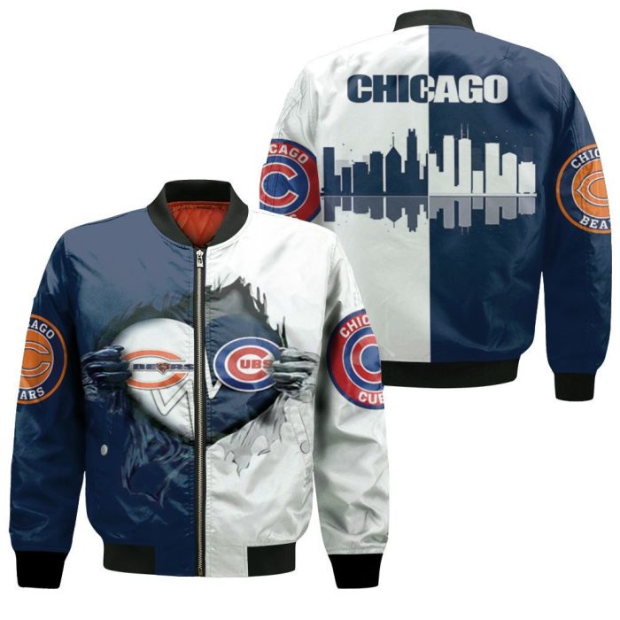 Chicago Bears Chicago Cubs Heartbeat Love Ripped 3D Bomber Jacket