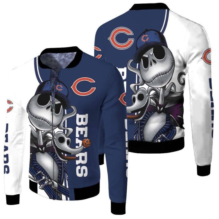 Chicago Bears Jack Skellington And Zero Fleece Bomber Jacket