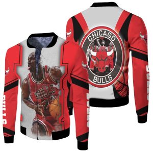 Chicago Bulls Logo Fire Ball Michael Jordan 23 Fleece Bomber Jacket
