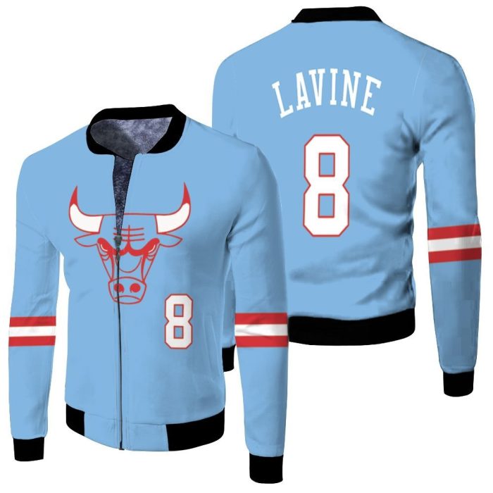 Chicago Bulls Zach Lavine 8 2020 City Edition Blue Inspired Fleece Bomber Jacket